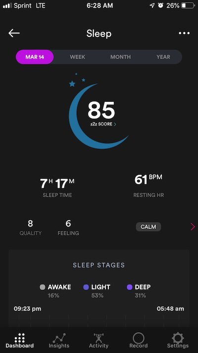 Biostrap App Sleep Dashboard