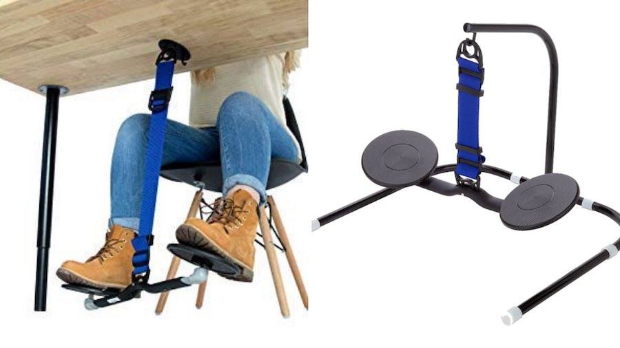 using a desk foot swing at the office