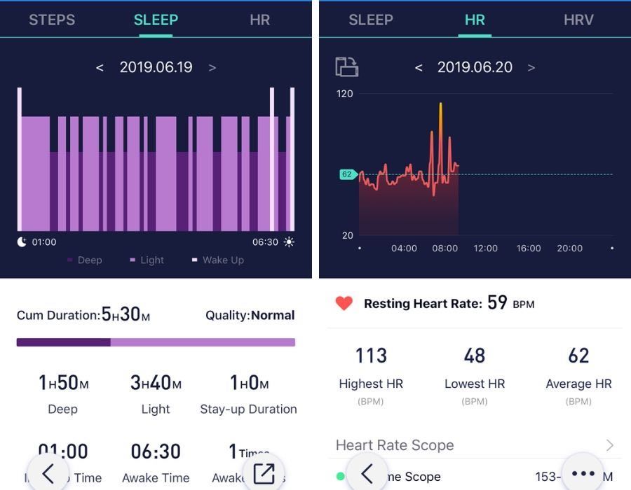 MorePro HRV sleep data display in App