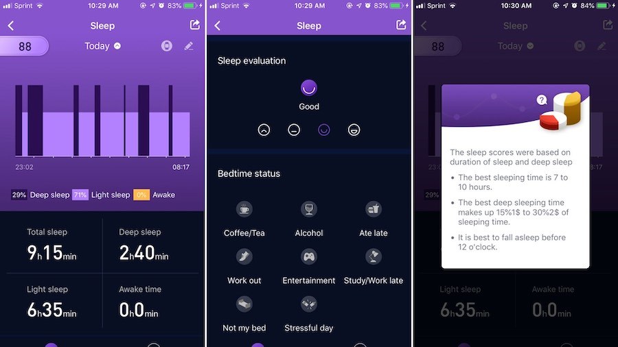 app sleep dashboard screens