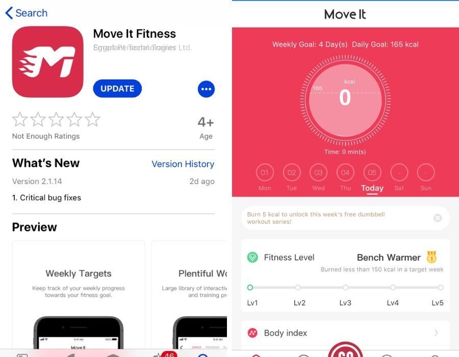 Move It Fitness app download screen